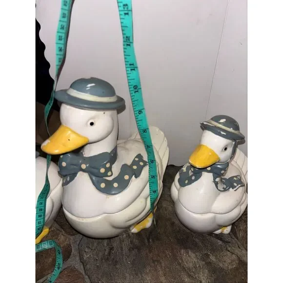 Vintage Goose Cookie jars Set 4 Blue Polka Dot Farmhouse Cottagecore - Picture 12 of 15